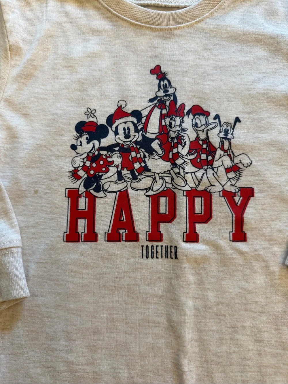 GAP Cream Long-Sleeve 'Happy' Graphic Top with Red & Navy Accents